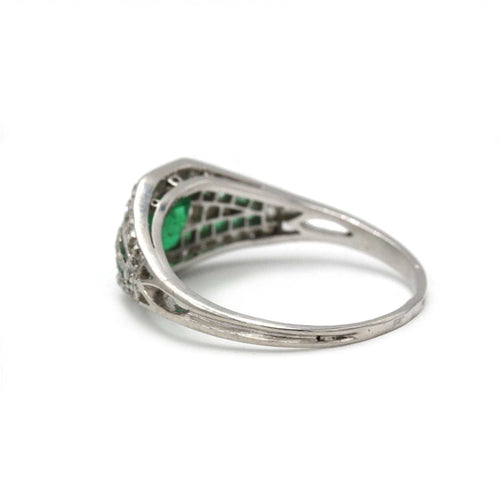 Bague 56 Bague art deco, émeraudes et diamants, Platine 58 Facettes 1153