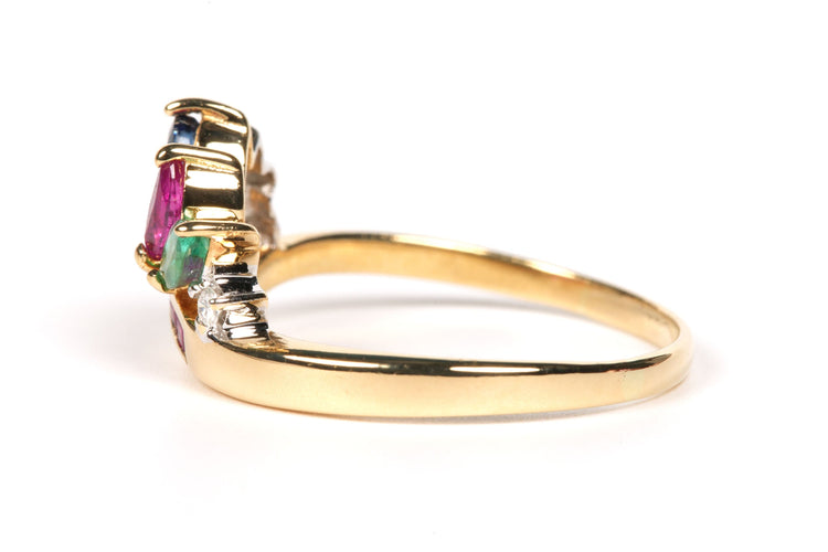 Bague 53 Bague contemporaine or jaune, pierres multiples, diamants 58 Facettes B441