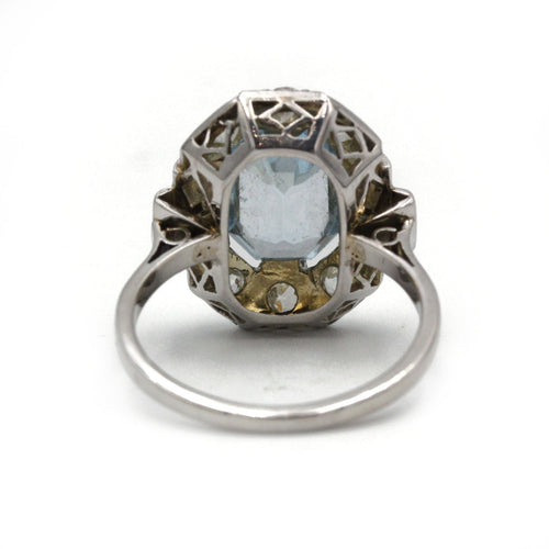 Bague 55 Bague Art-Déco - Platine - Aigue Marine et diamants 58 Facettes 1215
