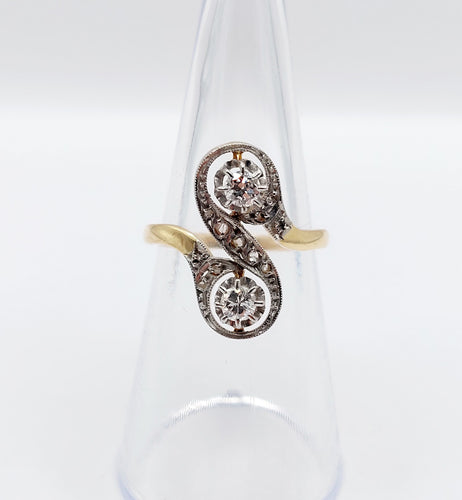 Bague 51 Bague toi et moi antique or jaune, diamants, monture à enroulement (circa 1900) 58 Facettes A05284