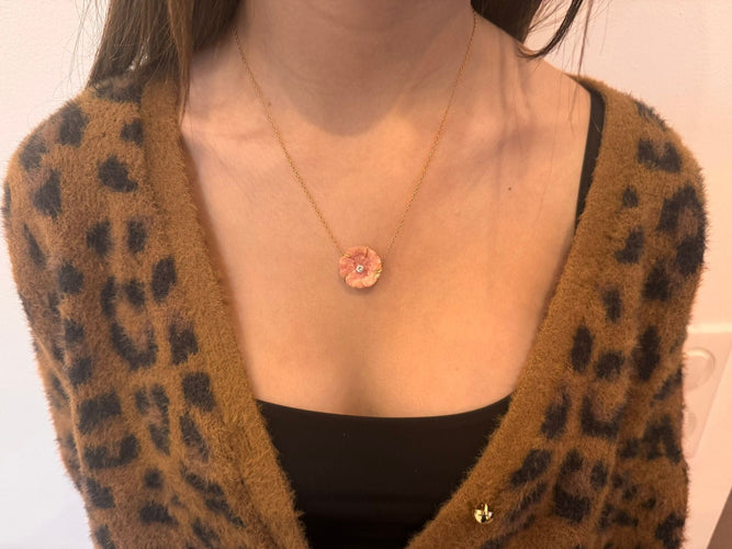 Collier Collier En Or Porcelaine Et Diamant 58 Facettes