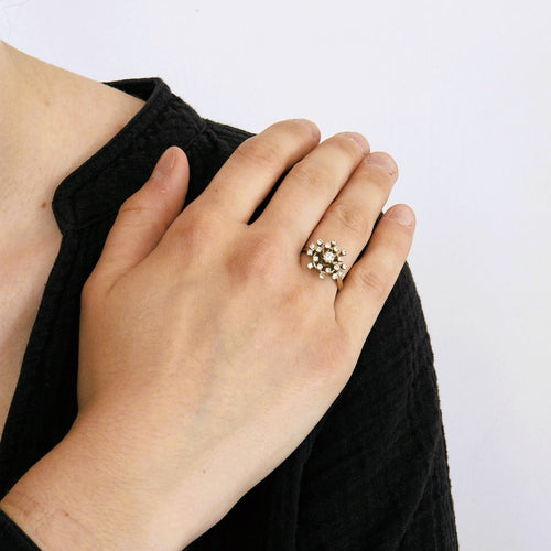 Bague 57 Bague marguerite diamants double halo 58 Facettes LMB-136