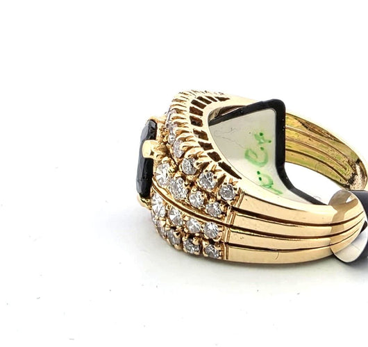 Bague 51 Bague en or jaune avec saphir central et diamants 58 Facettes