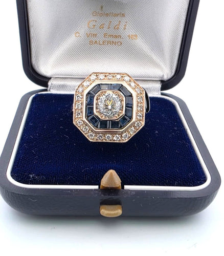 Bague 55 Bague en or jaune 18 carats avec un gros diamant central et des diamants environnants 58 Facettes
