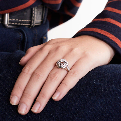 Bague Bague marguerite ancienne diamants or rose platine 58 Facettes