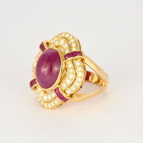 Bague 63 Importante bague or jaune et imposant rubis cabochon 58 Facettes ALGU31