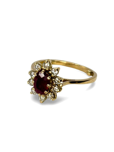 Bague 48 Bague marguerite or jaune rubis et diamants 58 Facettes 882