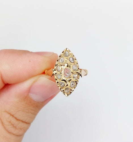 Bague 56 Bague marquise ancienne or rose, diamants taille rose 58 Facettes A05645