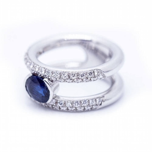 Bague 52 diamonds and sapphire ring 58 Facettes N102924EJ