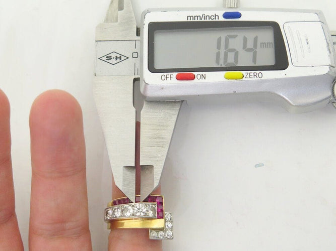 Bague 50 bague tank art deco sertie diamants 1.1ct rubis t50 en or jaune platine 8gr 58 Facettes 269295