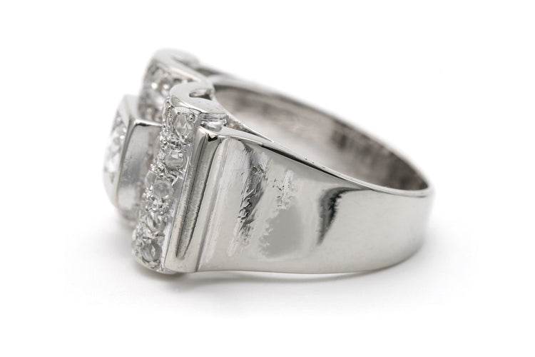 Bague 55 Bague Art Déco - Bague sertie de diamants taille rose en or blanc 18k 58 Facettes 23293