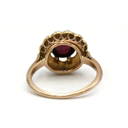 Bague 54 Bague - Or jaune, grenat et perles 58 Facettes 1217