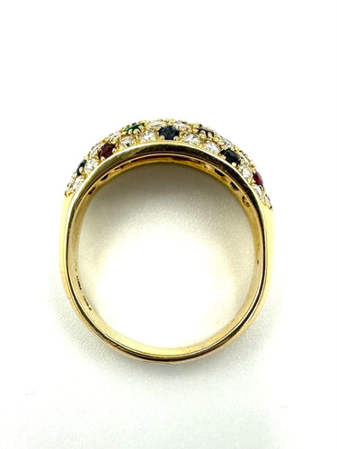 Bague 57 Bague Jonc Vintage Tutti Frutti or, diamants, rubis, saphirs et émeraudes 58 Facettes