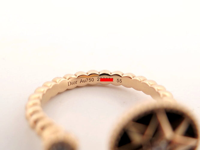 Bague 55 bague DIOR rose des vents t55 or jaune 18k diamants 0.10ct onyx 58 Facettes 271385