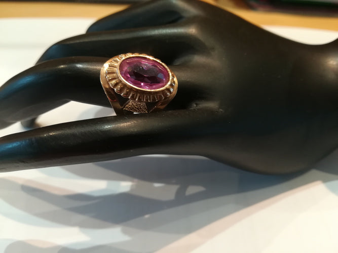 Bague 58 Bague vintage Soviétique Or Jaune Pierre Rose 58 Facettes