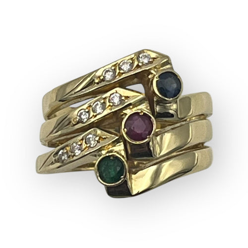 Bague 52 Bague trio or jaune, saphir, rubis et émeraude 58 Facettes 149057139