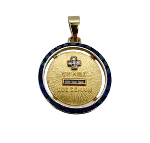 Pendentif AUGIS - Médaille d'amour en or jaune, diamants, saphirs 58 Facettes