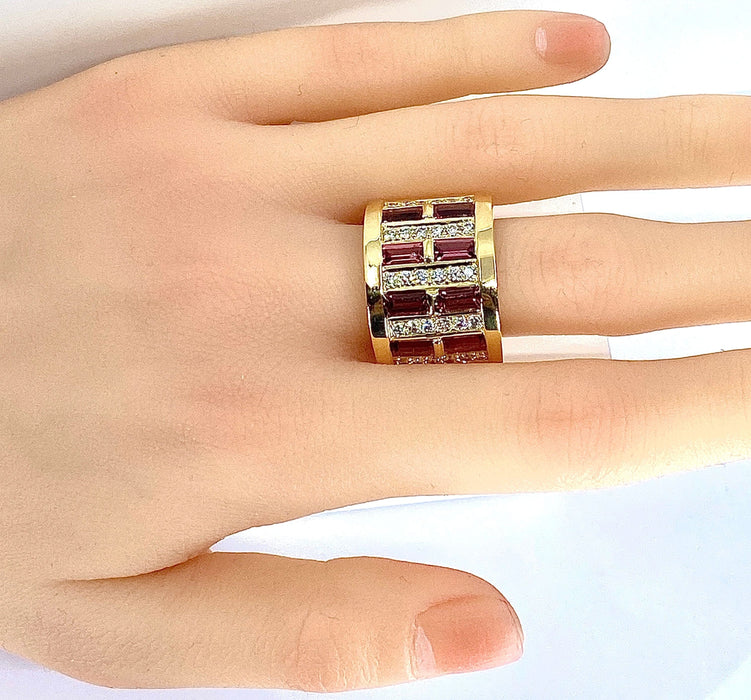 Bague 57 Bague or jaune tourmalines roses et diamants 58 Facettes AB403