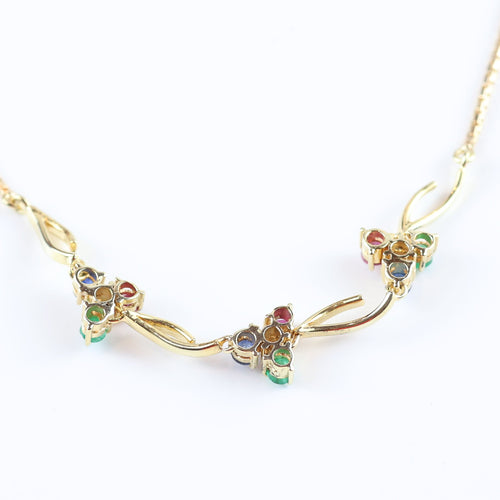 Collier Collier ras-de-cou vintage en or jaune 14 carats orné de diamants, d'émeraudes, de saphirs et de rubis 58 Facettes 159/24T