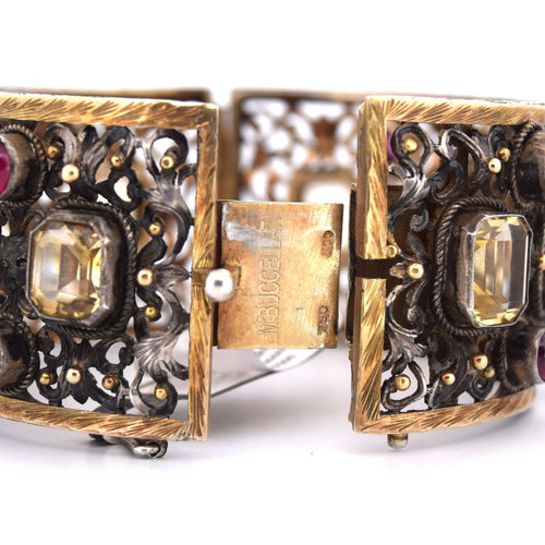 Bracelet Bracelet Buccellati vintage en or jaune 18 carats orné de béryls et de grenats 58 Facettes