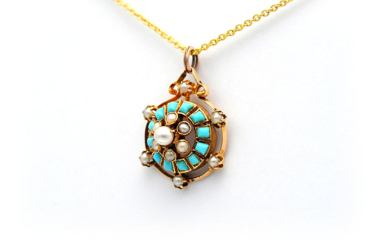 Pendentif Pendentif Napoléon III or jaune turquoises perles 58 Facettes B322