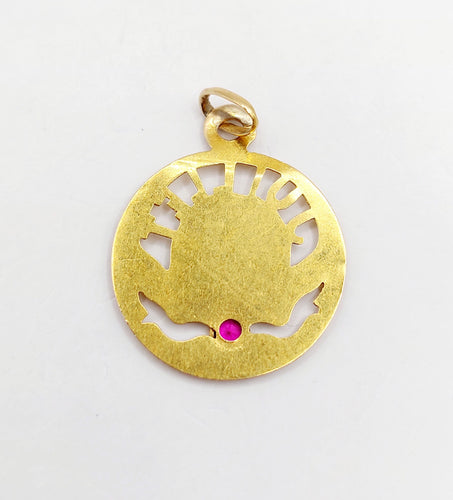 Pendentif Médaille Art Nouveau or jaune, rubis synthétique (circa 1900) 58 Facettes A05836
