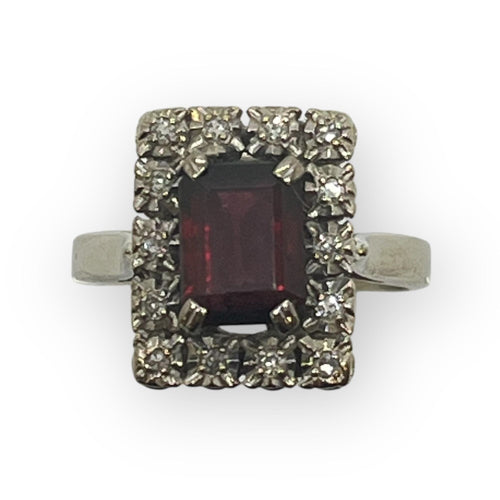 Bague 52 Bague or blanc 750 pierre rouge et diamants 58 Facettes 330081184