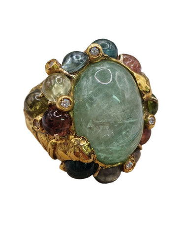 Inel Misani din aur galben și cabochon de smarald 