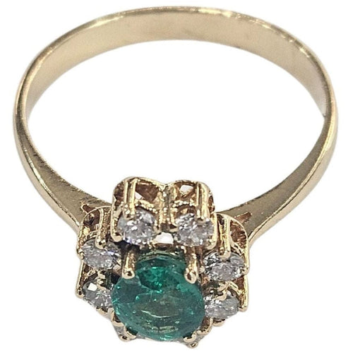 Bague 55.5 Bague rosette contemporaine en or jaune avec une émeraude de 0,6 ct AA+ et des diamants de 0,32 ct 58 Facettes E37