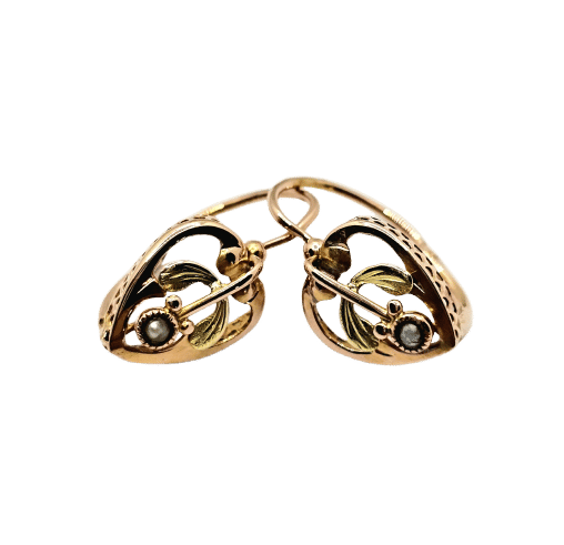 Boucles d'oreilles Dormeuses anciennes coeurs or rose, or jaune, perles 58 Facettes 613