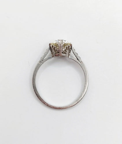 Ring 52.5 Ring Solitaire Art Deco in platinum and old-cut diamond 1.40 carat 58 Facettes A06491