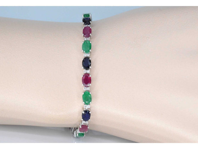 Bracelet Bracelet tennis en or blanc avec diamants, saphir, rubis et émeraude 58 Facettes 2068