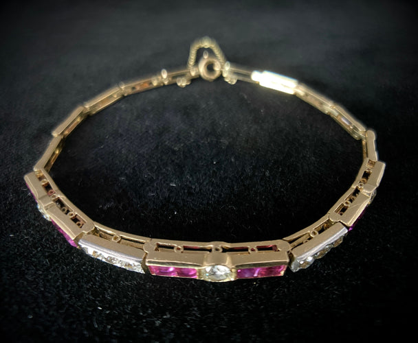 Bracelet bracelet en or jaune 18K orné de rubis et brillants 58 Facettes