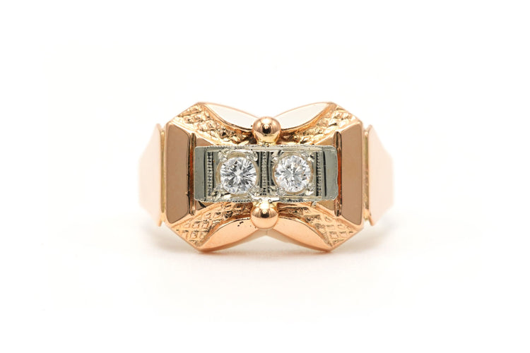 Pierścionek Art Deco żółte złoto diamenty (+- 0,22ct) 