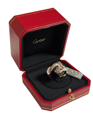 Bague 58 CARTIER - Bague Panthère Lakarda en or blanc, émeraudes et onyx 58 Facettes