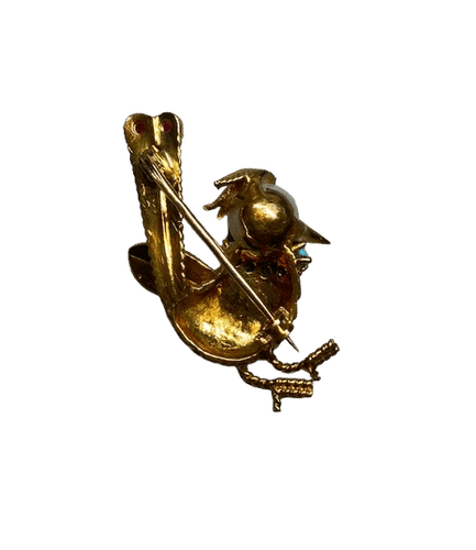 Broche Broche oiseau or 18k perle turquoises et rubis 58 Facettes 240470