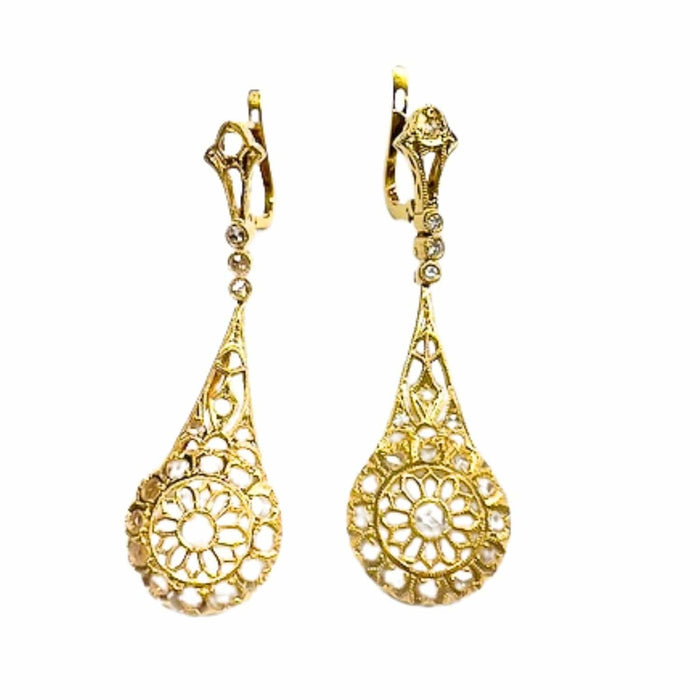 Boucles d'oreilles Boucles d'oreilles Art Nouveau or jaune diamants 58 Facettes Q102B