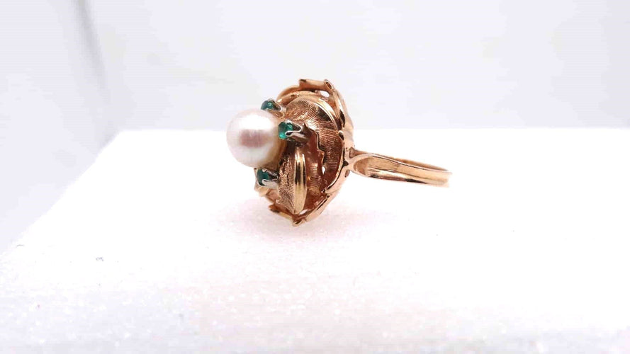 Bague 54 Bague Or perle fine et Emeraudes 58 Facettes 11898