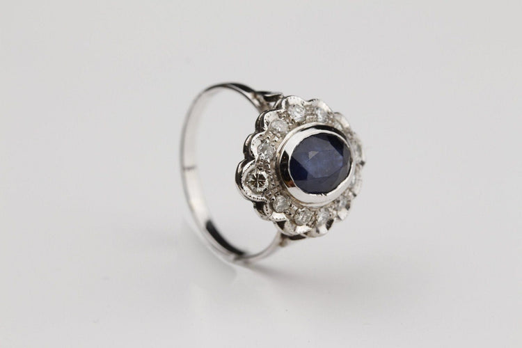 Bague 53 Bague Marguerite Or blanc Saphir Diamants 58 Facettes