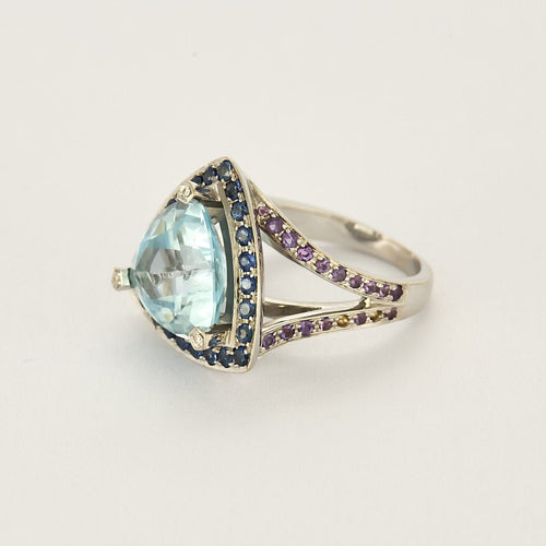 Bague 54.5 Mauboussin  Tellement Subtile pour Toi bague en or blanc, aigue marine, saphirs et améthyste 58 Facettes B250515