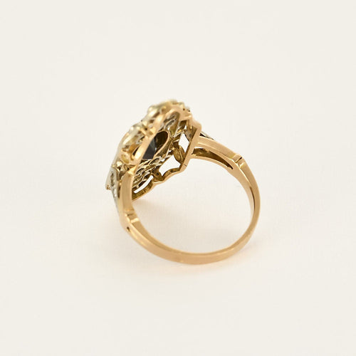 Bague 52 Bague en or jaune, or blanc, diamants et saphir 58 Facettes B240714