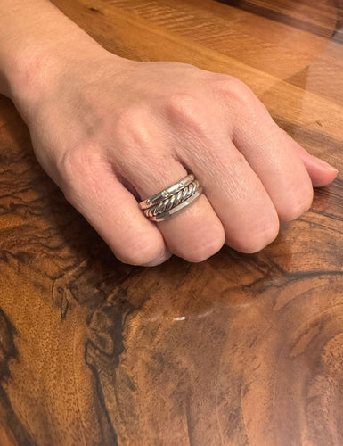 Bague 53 David Yurman - Bague articulée à trois anneaux en argent et diamants 58 Facettes