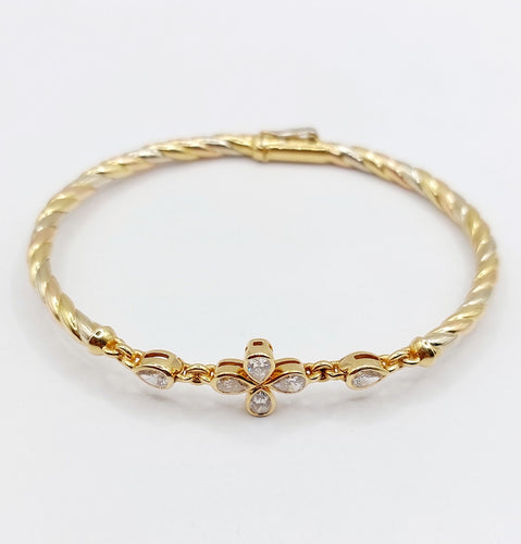 Bracelet Bracelet art déco trois or jaune torsadé et diamants 58 Facettes A05734