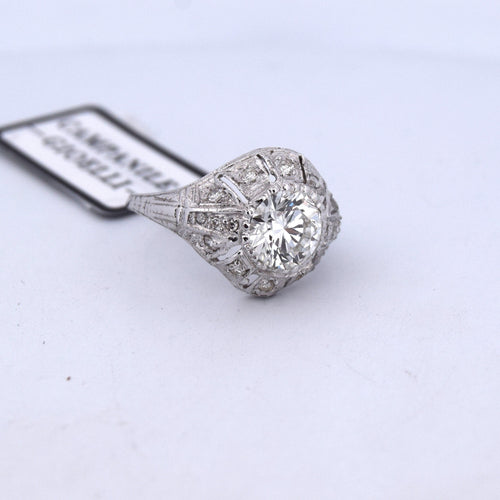 Bague 48 Bague ancienne en platine et diamants avec diamant central 58 Facettes