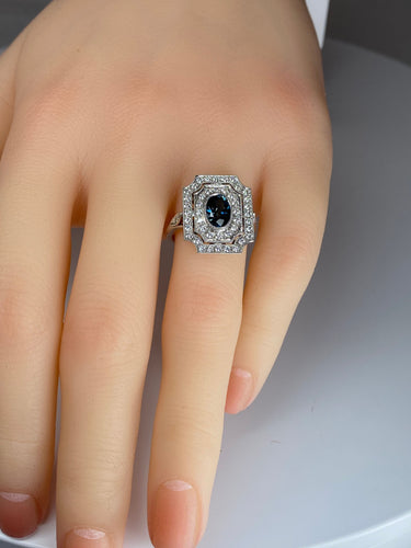 Bague 50 Bague Art Deco en Or jaune, diamants et saphir 58 Facettes
