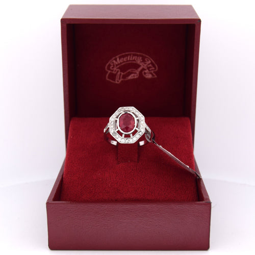 Bague 54 Bague Art Déco en or blanc, rubis et diamants 58 Facettes