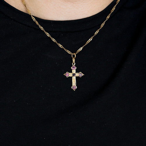 Pendentif Pendentif "Croix" en or jaune et grenats 58 Facettes ALE44232