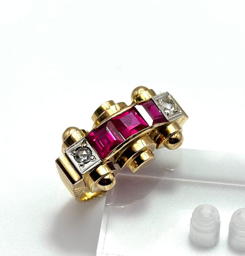 Bague 56 Bague Art Déco en or, diamants et rubis 58 Facettes 50405