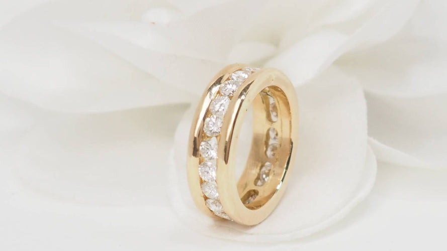 Bague 51 Alliance américaine en or jaune et diamants 1,68ct 58 Facettes 32667