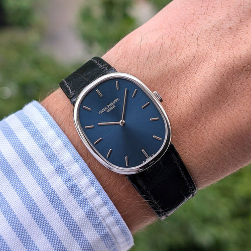 Montre Patek Philippe Golden Ellipse 3848 RARE White 18k Gold Circa 1990 Caliber 215 58 Facettes